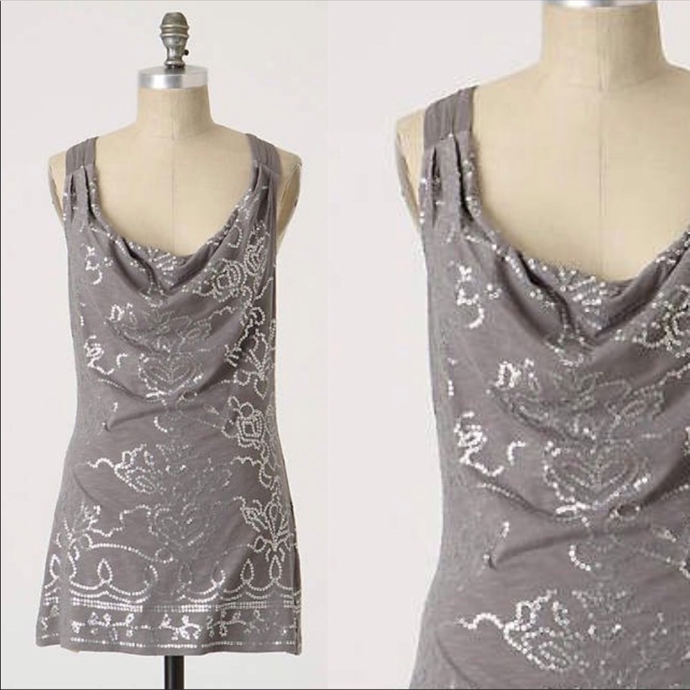 Anthropologie C Keer Sequin Cowl Neck Tank